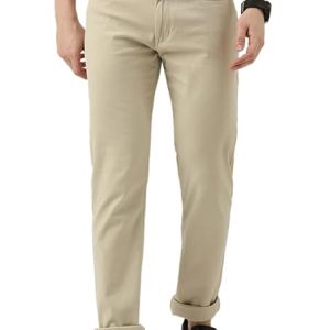 Peter England Men's Mid Rise Super Slim Fit Stretchable Everyday Casual Trouser | Scoop Pocket Premium Twill Chinos | Flat Front Beige, 30.