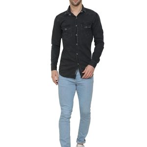 CRAFT HEAVEN Men's Slim Fit Denim Washed Double Pocket Casual Shirt