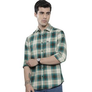 The Indian Garage Co Men's Cotton Regular Fit Checkered Full Sleeves Spread Collar Casual Shirt.