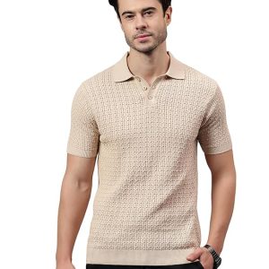 Kvetoo Polo Collar Half Sleeve Cotton Knitted Tshirt for Men.