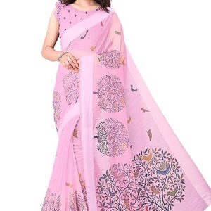 MIRCHI FASHION Women's Cotton Blend Saree With Unstiched Blouse Piece.